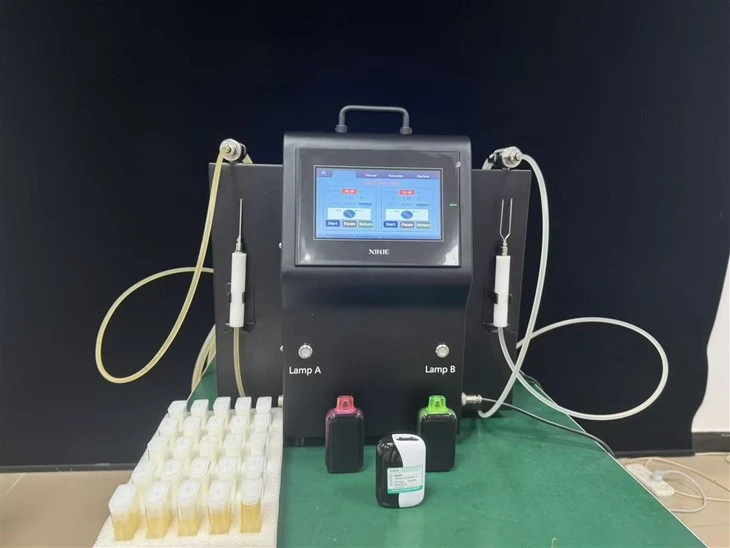 Yarim-Avtomatik er-xotin boshli{1}}E-Sharbatli nikotin mashinasi: Yuqori aniqlikdagi vape kartrijlarini to‘ldirish uskunasi